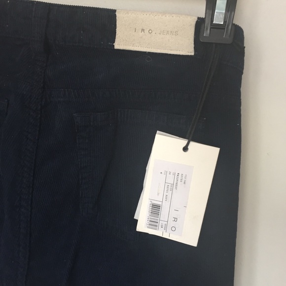 IRO Navy Cotton Flared Corduroy Pants 26 Fray Midrise NWT $350 Tall - Picture 4 of 8